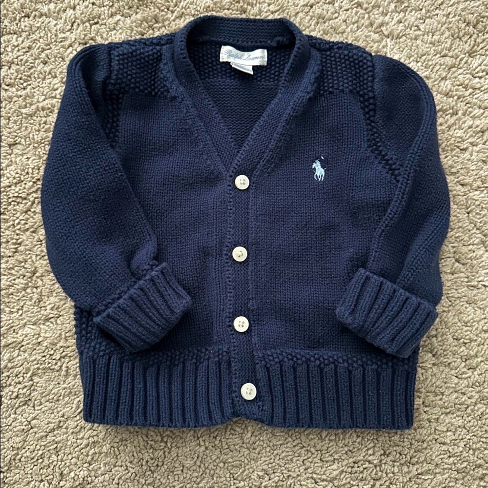 Ralph Lauren 12/mo boy’s navy blue cardigan in good condition #boyscardigan